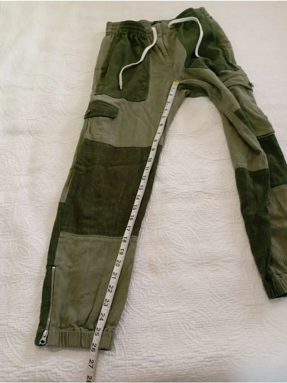 J.Crew Green Patchwork Jogger Pants XS Linen-Blend Cargo Style With Drawstring
